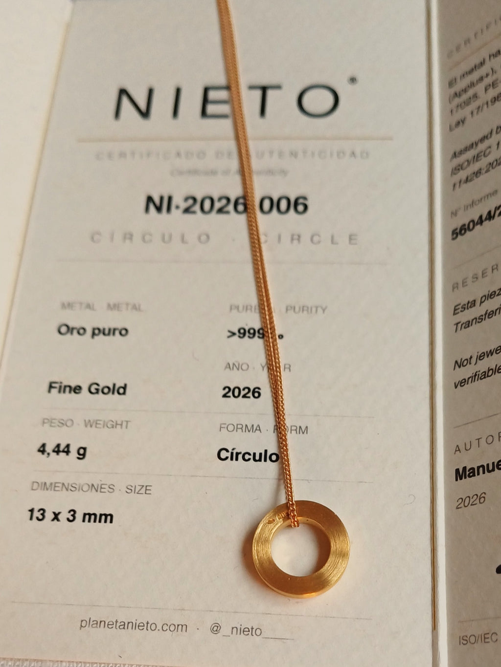 Circulo oro puro 999.9